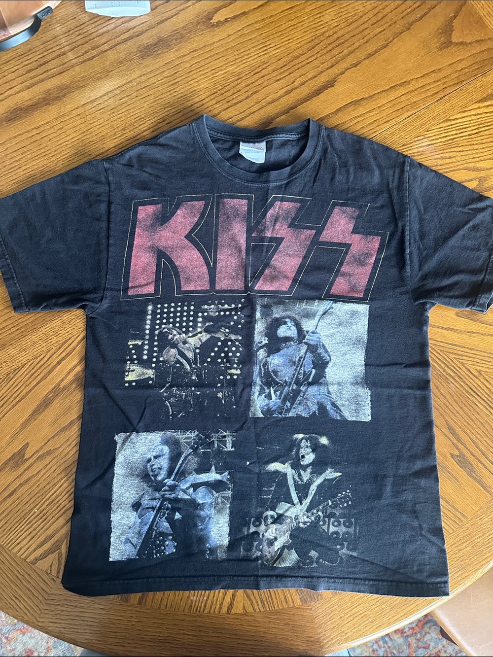 Kiss Black Tee with Red Logo and Gray Photo Panels